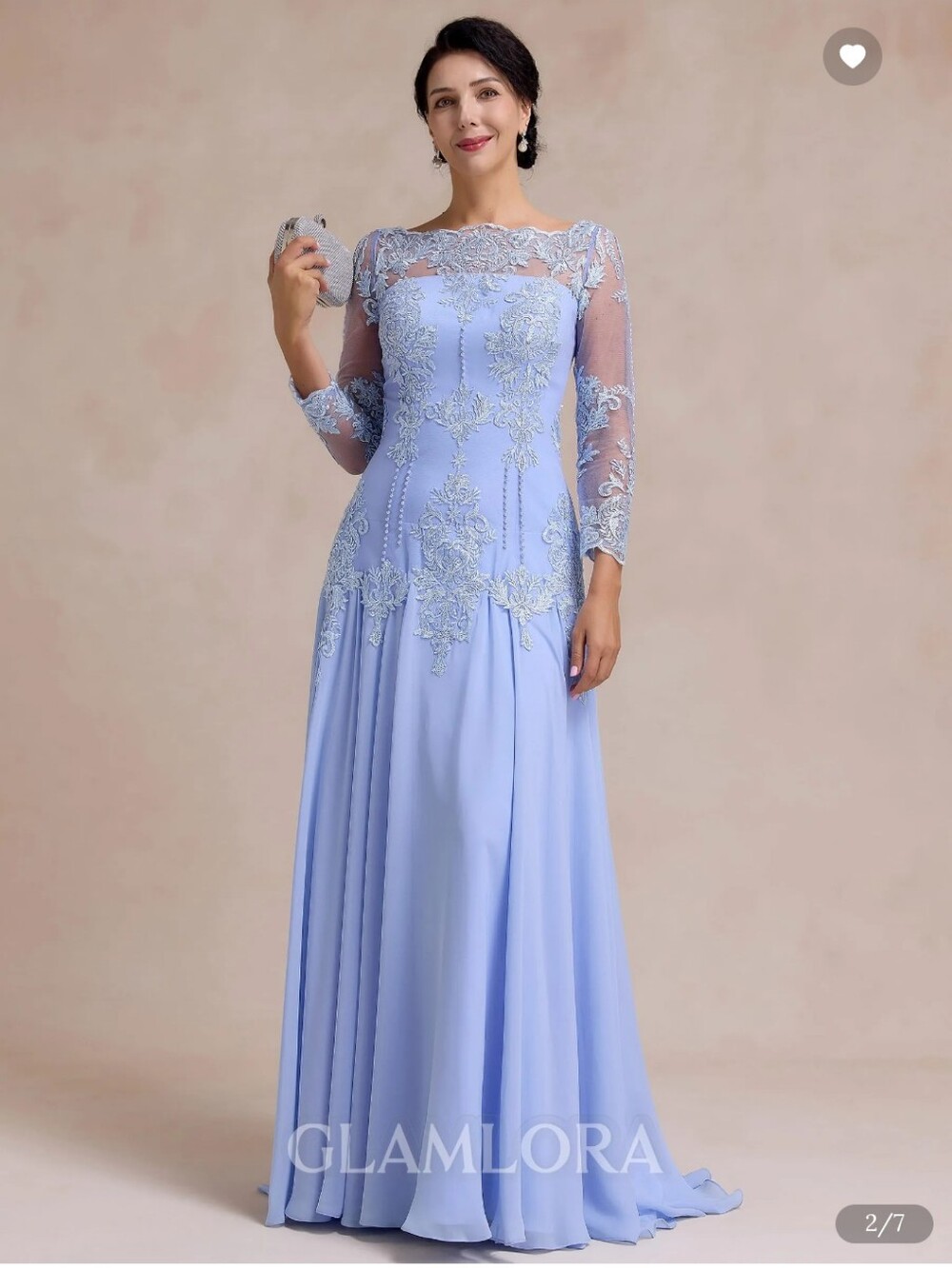Light Blue Lace Applique Evening Gown